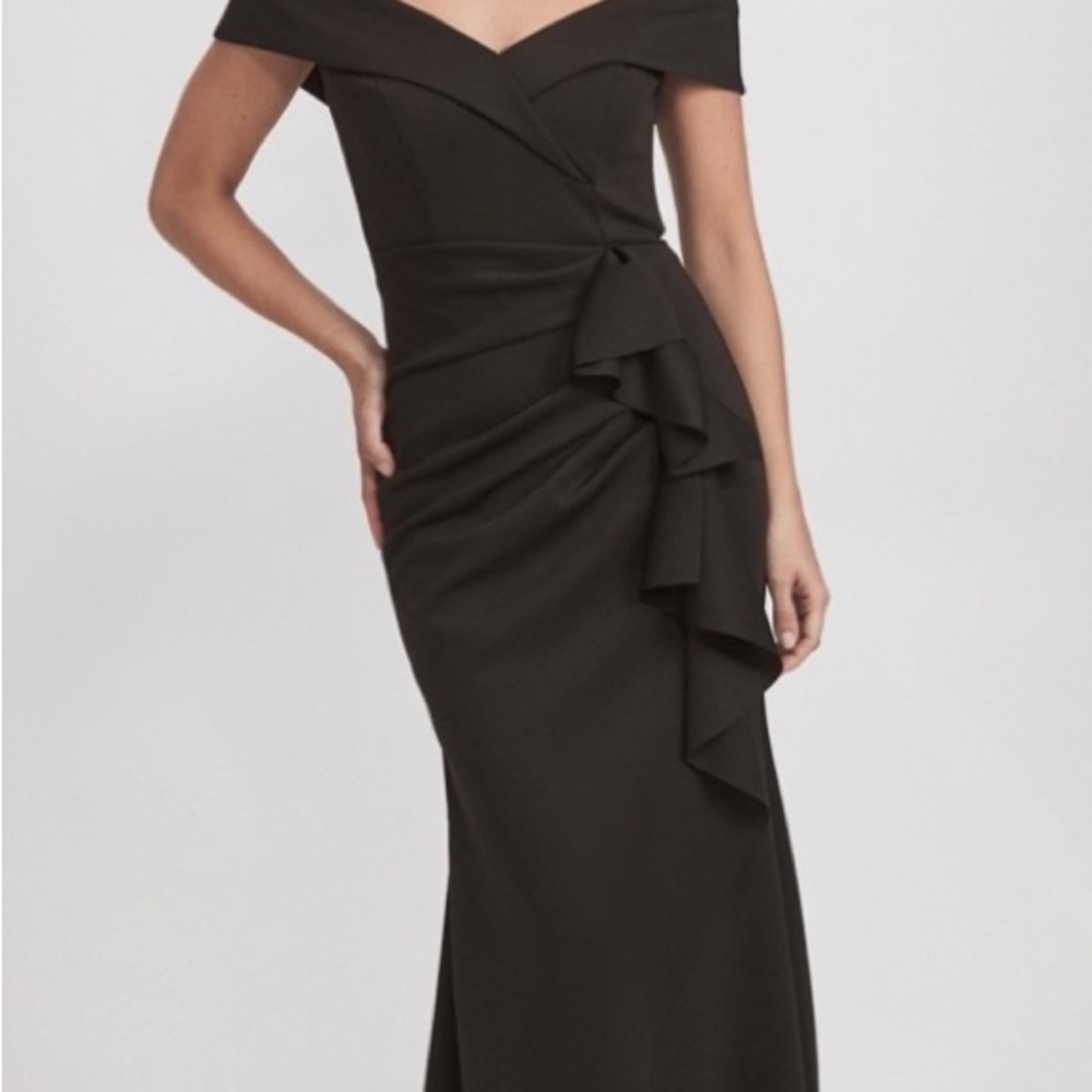 Xscape Black Off-Shoulder Ruffle Dress